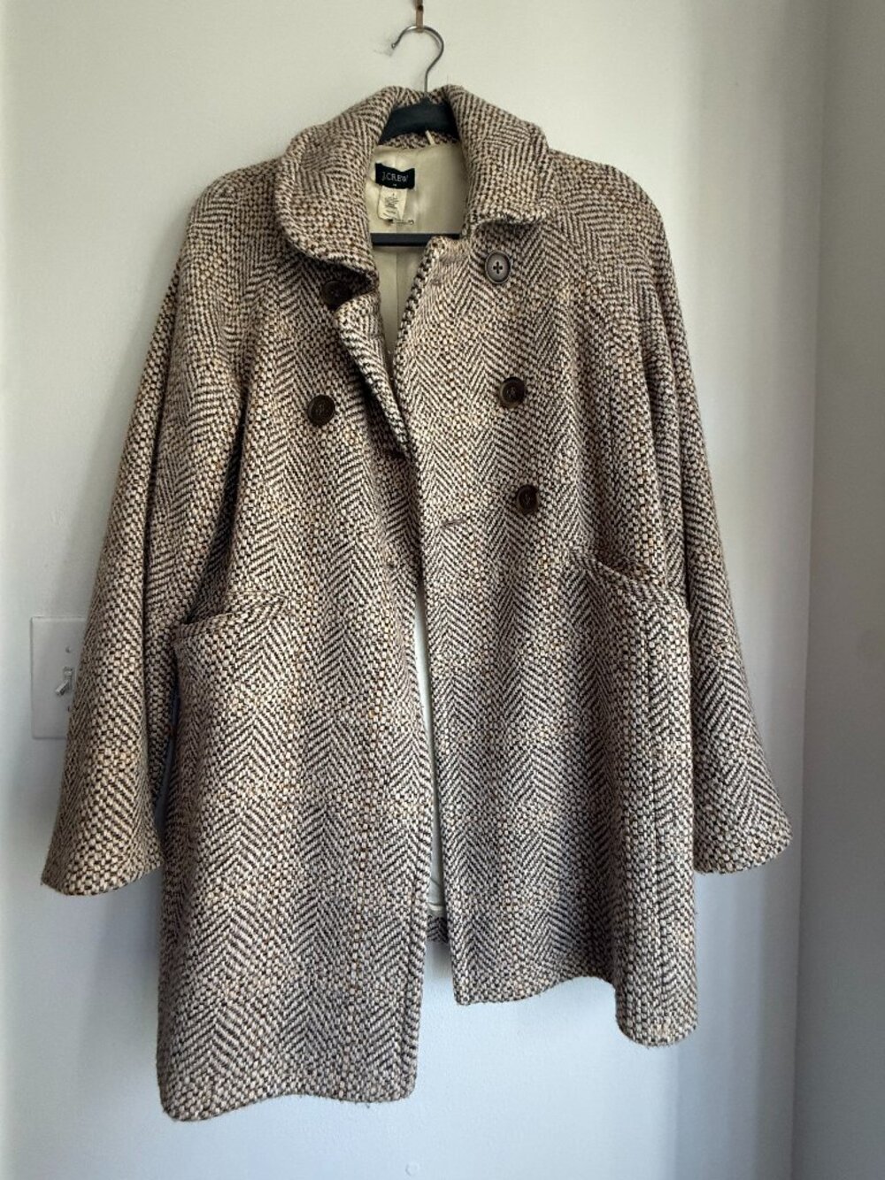 J.Crew Tweed Jacket Sz 2 Herringbone Double Breasted Classic Chic
